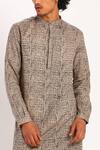Son of A Noble Snob_Beige Linen Printed Short Kurta For Men_at_Aza_Fashions