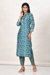Buy_Khwaab by Sanjana Lakhani_Blue Cotton Silk Paisley Print Kurta And Pant Set_at_Aza_Fashions