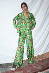 Buy_Anamika Khanna_Green Silk Printed Shirt And Pant Set_at_Aza_Fashions