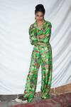 Shop_Anamika Khanna_Green Silk Printed Shirt And Pant Set_at_Aza_Fashions