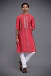 Buy_Raghavendra Rathore Jodhpur_Pink Silk Embroidery Thread Kurta_at_Aza_Fashions