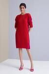 Shop_Scarlet Sage_Red 100% Polyester Round Milana Pleated Dress_Online_at_Aza_Fashions