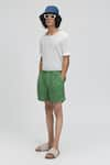 Buy_Terra Luna_Green 100% Linen Plain Shorts _at_Aza_Fashions