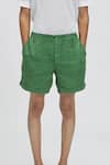 Terra Luna_Green 100% Linen Plain Shorts _Online_at_Aza_Fashions