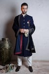Buy_Soniya G_Blue Italian Crepe Mandarin Collar Sherwani Set _at_Aza_Fashions