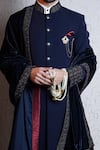 Soniya G_Blue Italian Crepe Mandarin Collar Sherwani Set _Online_at_Aza_Fashions