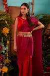 Buy_Tasuvure Indes_Red Rich Pleated Fabric Round Saree Gown With Belt  _at_Aza_Fashions