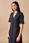 AMPM_Black Viscose Quilted Stripe And Animal V Neck Amaya Jacket _at_Aza_Fashions