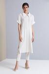 Buy_Scarlet Sage_Ivory Polyester Maria Pleated Shirt Tunic And Pant Set_Online_at_Aza_Fashions