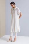 Shop_Scarlet Sage_Ivory Polyester Maria Pleated Shirt Tunic And Pant Set_Online_at_Aza_Fashions