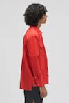 Terra Luna_Red Organic Handloom Cotton Plain Bellatrik Shirt _Online_at_Aza_Fashions