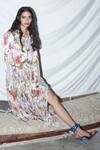 Anamika Khanna_White Silk Satin Printed Shirt And Skirt Set_Online_at_Aza_Fashions