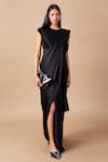 Buy_AMPM_Black Cupro Viscose Ila Corded Saree Gown_at_Aza_Fashions