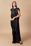 AMPM_Black Cupro Viscose Ila Corded Saree Gown_Online_at_Aza_Fashions