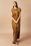 Buy_AMPM_Brown Cupro Viscose Ila Corded Saree Gown_at_Aza_Fashions