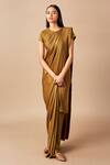 Buy_AMPM_Brown Cupro Viscose Ila Corded Saree Gown_Online_at_Aza_Fashions