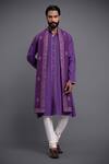 Raghavendra Rathore Jodhpur_Purple Silk Embroidery Thread Kurta _Online_at_Aza_Fashions
