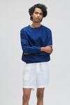 Shop_Terra Luna_Blue Organic Handloom Oxford Cotton Plain Bestla Round Neck Sweatshirt_at_Aza_Fashions