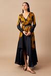Buy_AMPM_Black Satin Organza Helen Printed Dress_at_Aza_Fashions