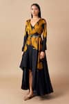 Shop_AMPM_Black Satin Organza Helen Printed Dress_Online_at_Aza_Fashions