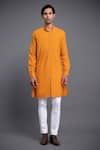 Buy_Raghavendra Rathore Jodhpur_Orange Cotton Embroidery Thread Kurta _at_Aza_Fashions