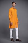 Raghavendra Rathore Jodhpur_Orange Cotton Embroidery Thread Kurta _Online_at_Aza_Fashions