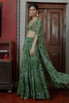 Arpita Mehta_Green Georgette Print Floral V Neck Mirror Embroidered Blouse And Gharara Set  _Online_at_Aza_Fashions