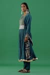 5elements_Blue 100% Cotton With Silk Brocade Yoke Paisley Woven Anarkali Set _Online_at_Aza_Fashions