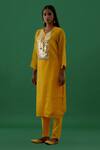 5elements_Yellow Chanderi Silk Tissue Embellishment Mirror And Ghungroo Round Kurta Set _Online_at_Aza_Fashions