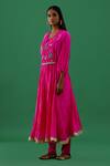 5elements_Pink Silk Embroidery Silver Ornamentation Crescent Moon And Triangle Anarkali Set _Online_at_Aza_Fashions