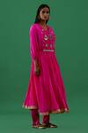 Buy_5elements_Pink Silk Embroidery Silver Ornamentation Crescent Moon And Triangle Anarkali Set _Online_at_Aza_Fashions