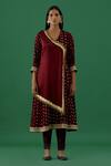 5elements_Maroon Modal Satin Woven Bandhani V Neck Pattern Wrap Anarkali With Pant _Online_at_Aza_Fashions