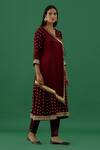 Buy_5elements_Maroon Modal Satin Woven Bandhani V Neck Pattern Wrap Anarkali With Pant _Online_at_Aza_Fashions