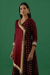 Shop_5elements_Maroon Modal Satin Woven Bandhani V Neck Pattern Wrap Anarkali With Pant _Online_at_Aza_Fashions