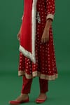 Buy_5elements_Red Modal Satin Woven Bandhani V Neck Work Wrap Anarkali With Pant _Online_at_Aza_Fashions