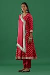 5elements_Pink Modal Satin Woven Bandhani V Neck Pattern Anarkali Set With Pant _Online_at_Aza_Fashions