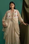 Shop_5elements_Gold Silk Embroidery Chevron Round Neck Pattern Anarkali With Pant _Online_at_Aza_Fashions