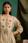 5elements_Gold Silk Embroidery Chevron Round Neck Pattern Anarkali With Pant _Online_at_Aza_Fashions