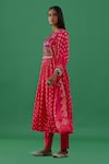 Buy_5Elements_Pink Modal Satin Printed Bandhani Round Hand Stitched Anarkali And Pant Set _Online_at_Aza_Fashions