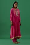 Shop_5Elements_Pink Cotton Embellished Ghungroo Round Hand Stitched Anarkali And Pant Set _Online_at_Aza_Fashions