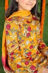 The Pony & Peony CO._Yellow Rayon Lace Floral Printed Kurta Set With Ombre Dupatta _Online_at_Aza_Fashions