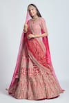 Buy_Sheetal Batra_Red Lehenga And Blouse Silk Dupatta French Net U Neck Pakeezah Bridal Set _at_Aza_Fashions