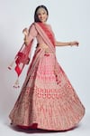 Sheetal Batra_Red Lehenga And Blouse Silk Dupatta French Net U Neck Pakeezah Bridal Set _Online_at_Aza_Fashions