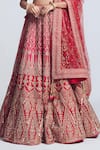 Shop_Sheetal Batra_Red Lehenga And Blouse Silk Dupatta French Net U Neck Pakeezah Bridal Set _Online_at_Aza_Fashions