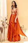 Buy_Silky Bindra_Orange Crepe V Neck Embroidered Top And Pant Set_at_Aza_Fashions