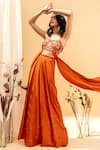 Shop_Silky Bindra_Orange Crepe V Neck Embroidered Top And Pant Set_at_Aza_Fashions
