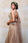 Shop_Izzumi Mehta_Beige Lehenga And Blouse Organza Dupatta Net Round Embroidered Bridal Set _at_Aza_Fashions