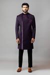 Paarsh_Purple Suiting Overlap Sherwani And Pant Set _Online_at_Aza_Fashions