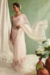 Buy_Priyanka Jain_Pink Organza Sweetheart Neck Saree With Blouse _at_Aza_Fashions