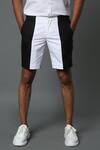 House Of Three_White Cotton Poplin Arali Colorblock Shorts _Online_at_Aza_Fashions